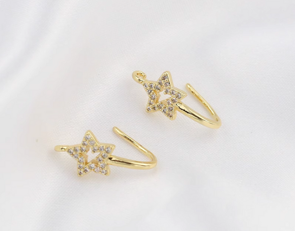 10 pcs / Gold Plated Crystal Star Hoop Earrings  EK15