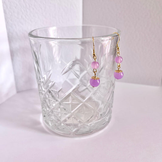 (EKH504) Handmade Gold Plated Purple Glass Bead Earrings, Wedding Accessories, Bridal Earrings