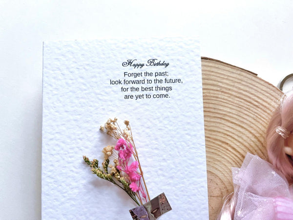 Luxury Handmade Personalised Dried Flower Birthday Card and Doll Keychain G001