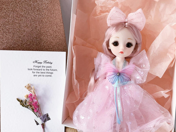 Luxury Handmade Personalised Dried Flower Birthday Card and Doll Keychain G001