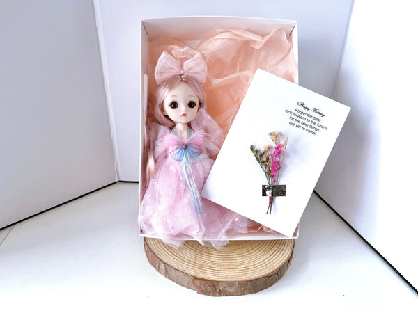 Luxury Handmade Personalised Dried Flower Birthday Card and Doll Keychain G001