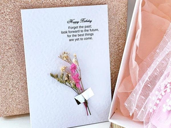 Luxury Handmade Personalised Dried Flower Birthday Card and Doll G002