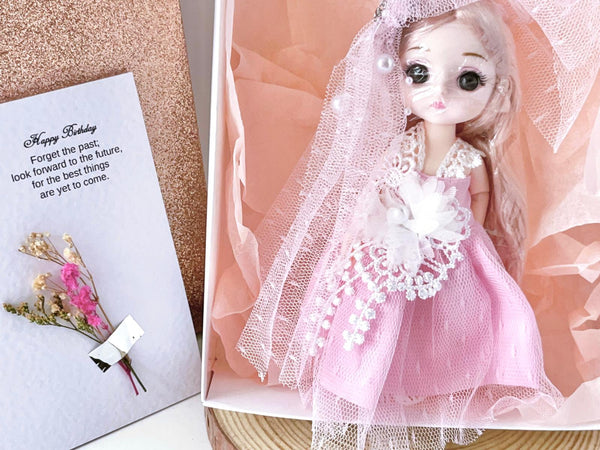 Luxury Handmade Personalised Dried Flower Birthday Card and Doll G002