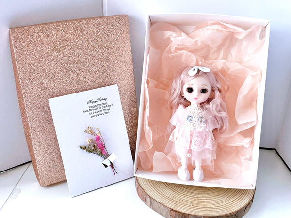 Luxury Handmade Personalised Dried Flower Birthday Card and Doll Keychain G003
