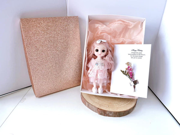 Luxury Handmade Personalised Dried Flower Birthday Card and Doll Keychain G003