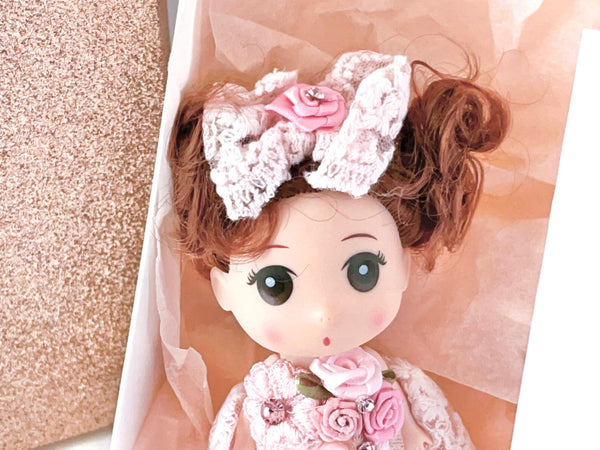 Luxury Handmade Personalised Dried Flower Birthday Card and Doll Keychain G004