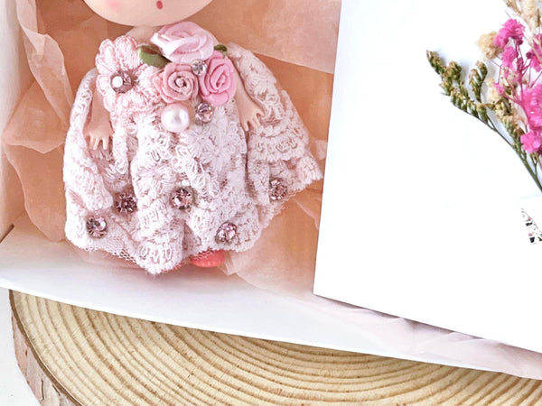 Luxury Handmade Personalised Dried Flower Birthday Card and Doll Keychain G004