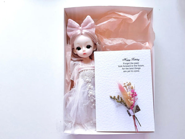 Luxury Handmade Personalised Dried Flower Birthday Card and Doll Keychain G005