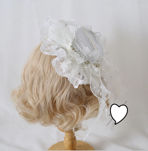 Off White Fascinator Hat Lolita Lace Hat, Prom Hat GH001