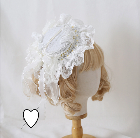 Off White Fascinator Hat Lolita Lace Hat, Prom Hat GH001