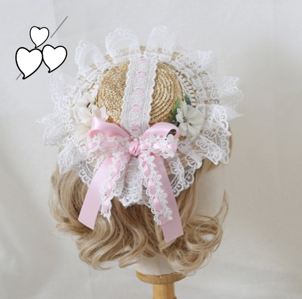 Off White Fascinator Hat Lolita Lace Hat, Prom Hat GH003