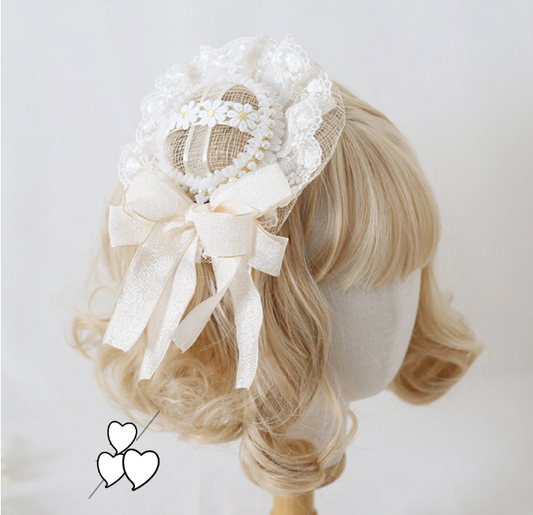Off White Fascinator Hat Lolita Lace Hat, Prom Hat GH004