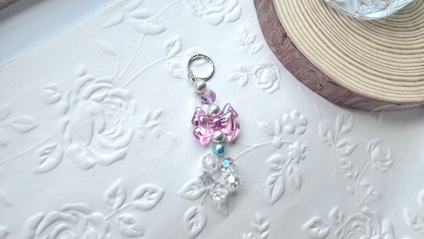 Handmade Pastel Beaded Keyring, Beaded Keychain  KC001