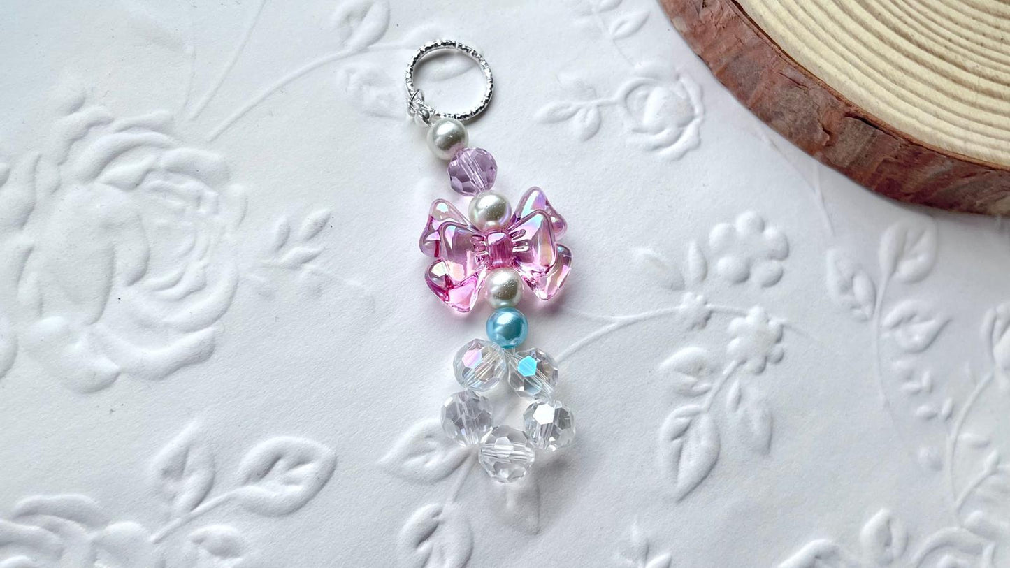 Handmade Pastel Beaded Keyring, Beaded Keychain  KC001