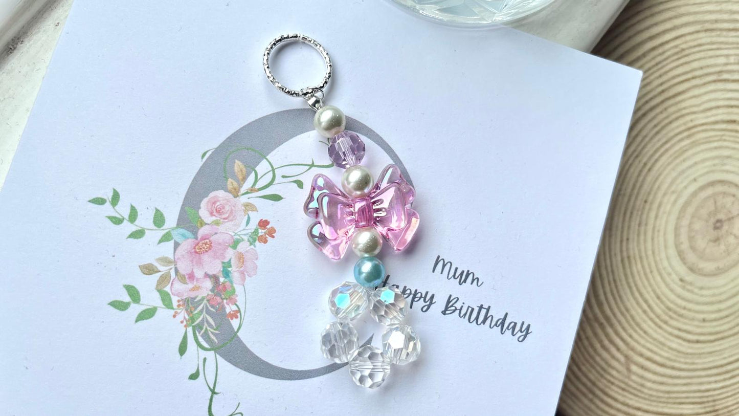 Handmade Pastel Beaded Keyring, Beaded Keychain  KC001