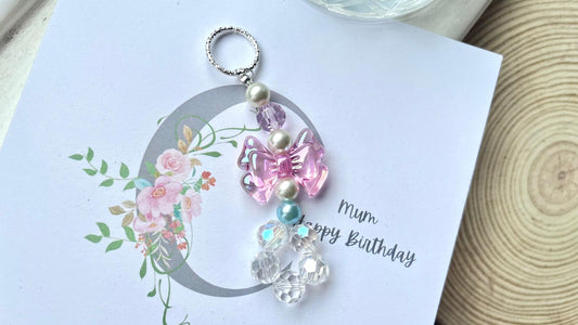 Handmade Pastel Beaded Keyring, Personalised Rainbow Beaded Keychain  KC001