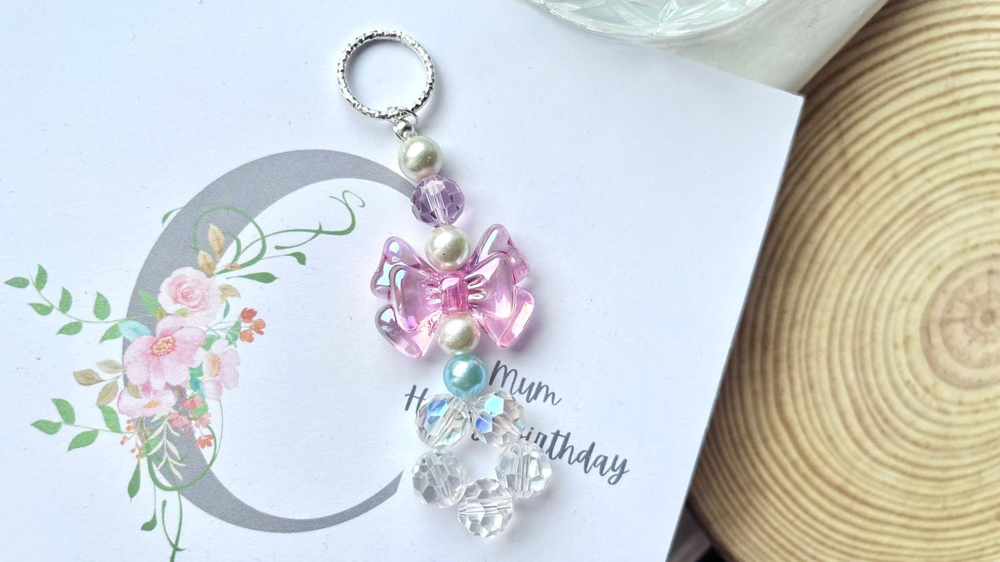 Handmade Pastel Beaded Keyring, Beaded Keychain  KC001