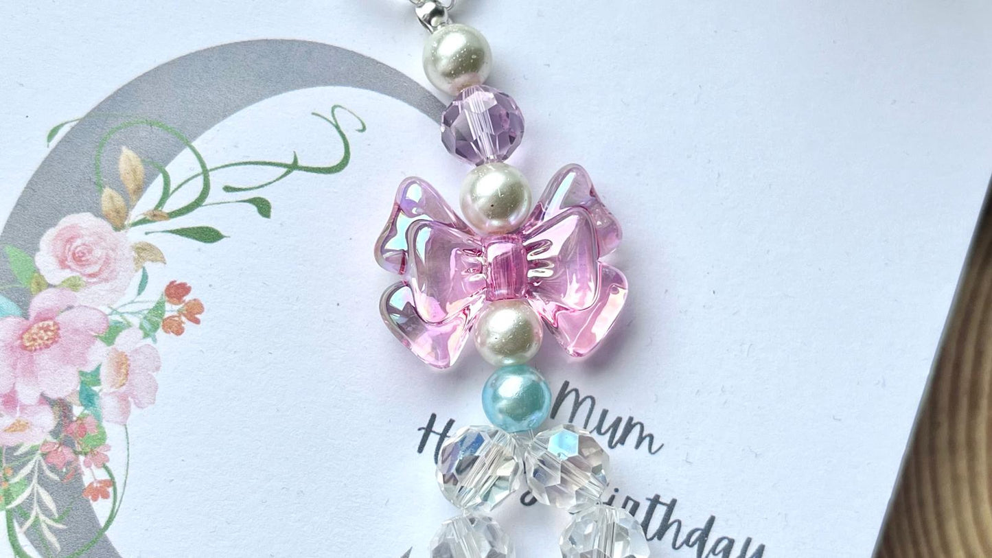 Handmade Pastel Beaded Keyring, Beaded Keychain  KC001