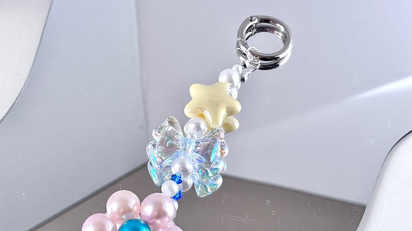 (KC002)  Handmade Pastel Beaded Keyring, Beaded Keychain
