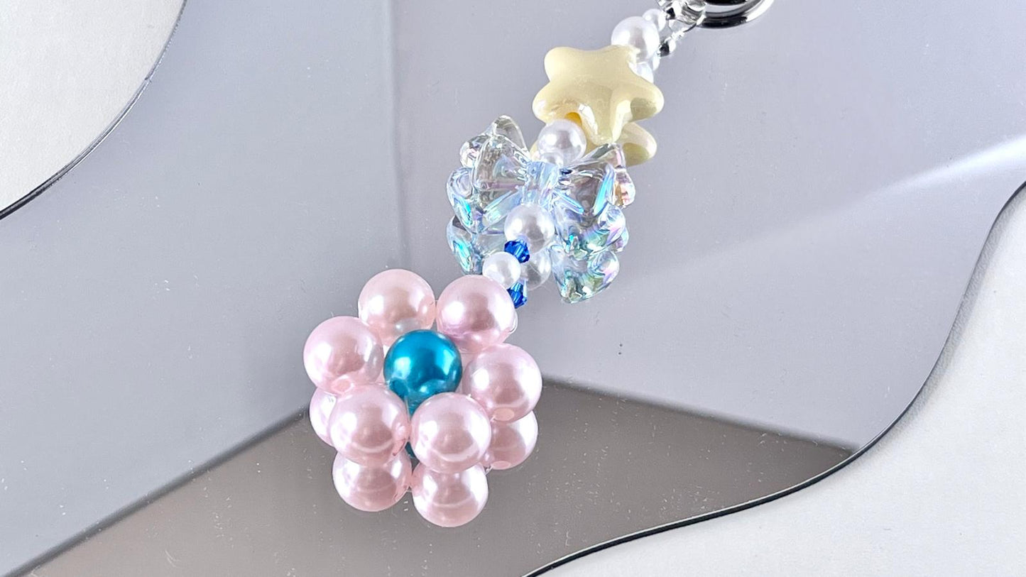 (KC002)  Handmade Pastel Beaded Keyring, Beaded Keychain