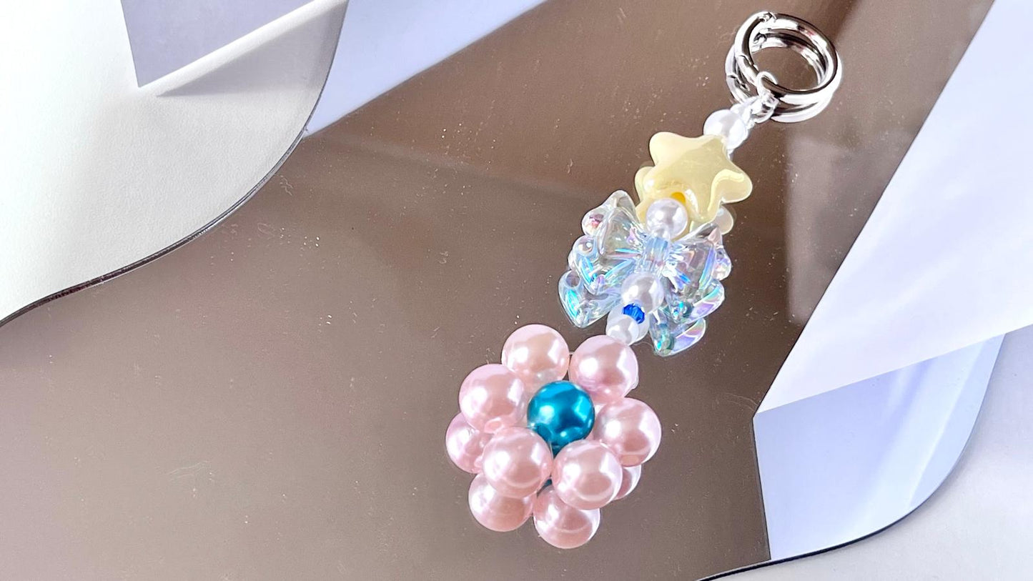 (KC002)  Handmade Pastel Beaded Keyring, Beaded Keychain