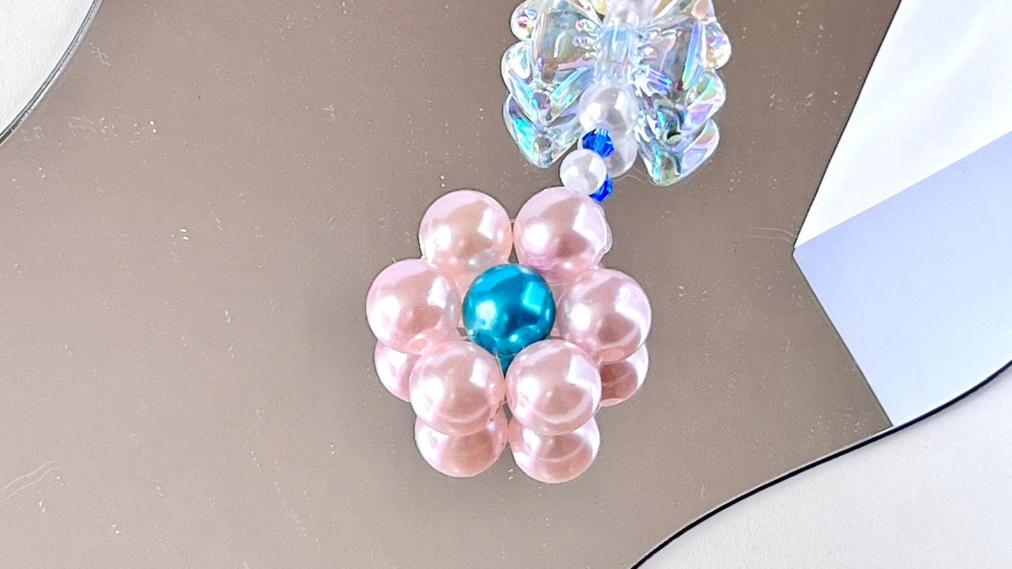 (KC002)  Handmade Pastel Beaded Keyring, Beaded Keychain