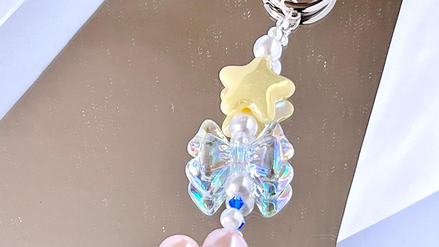 (KC002)  Handmade Pastel Beaded Keyring, Beaded Keychain