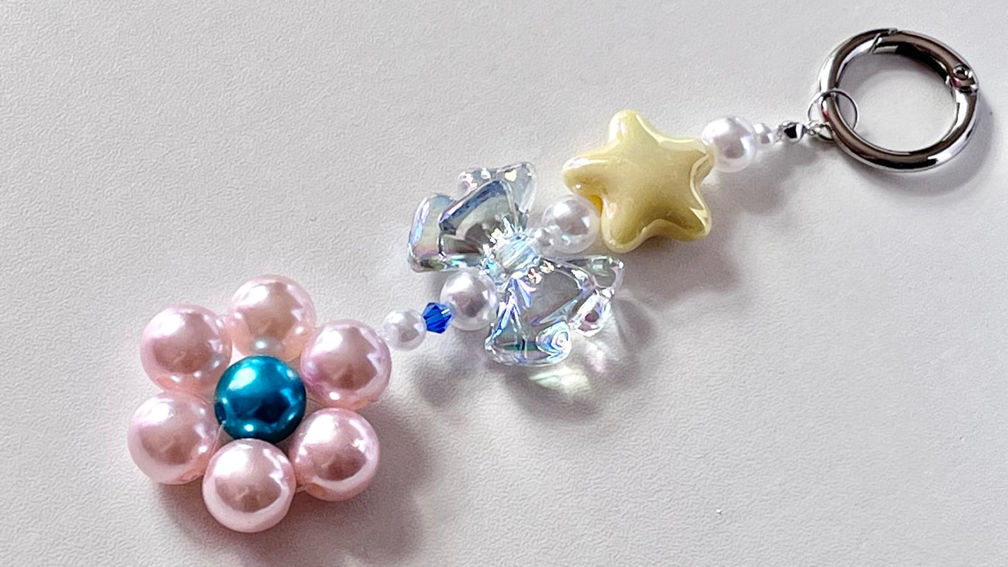 (KC002)  Handmade Pastel Beaded Keyring, Beaded Keychain