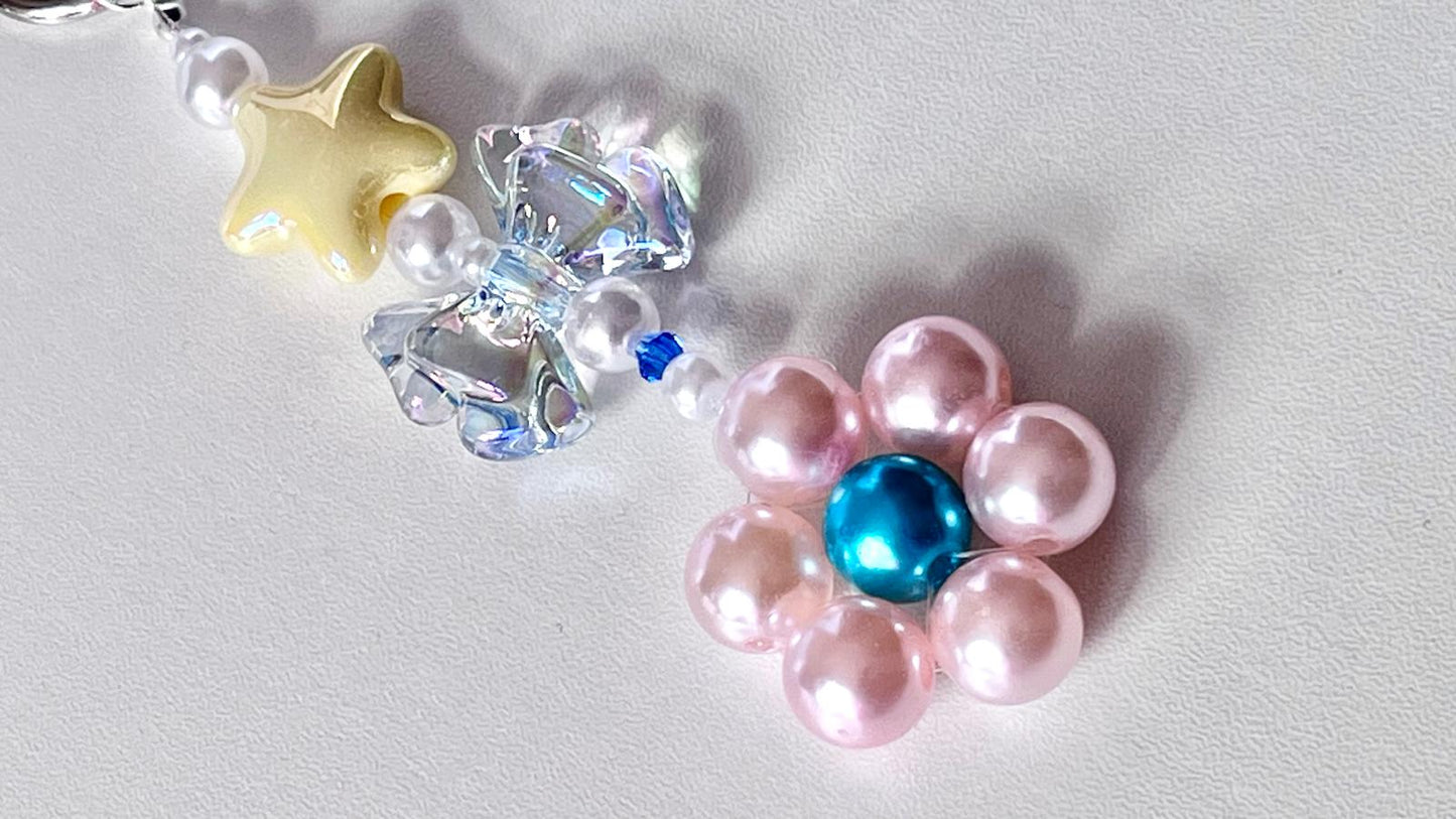 (KC002)  Handmade Pastel Beaded Keyring, Beaded Keychain