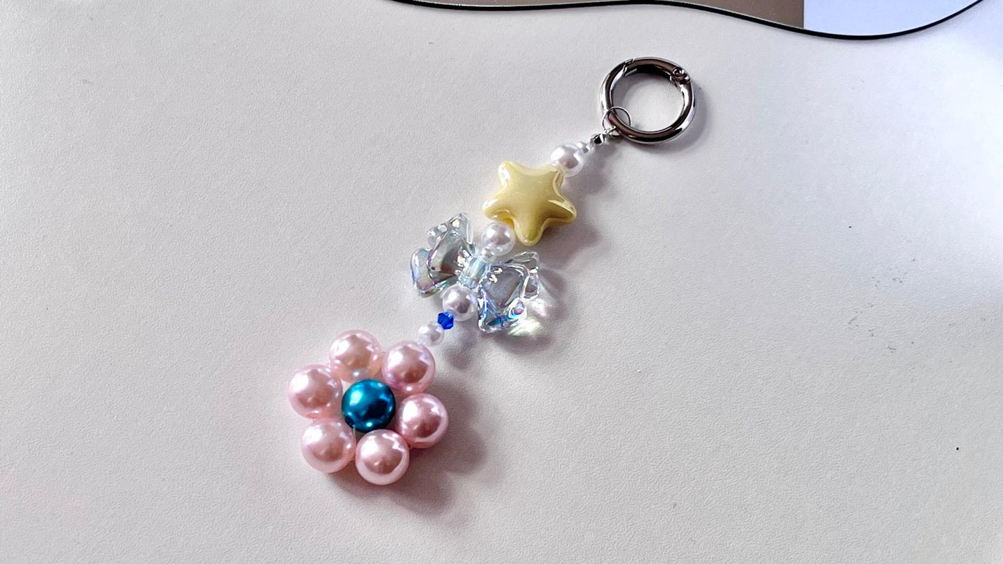 (KC002)  Handmade Pastel Beaded Keyring, Beaded Keychain