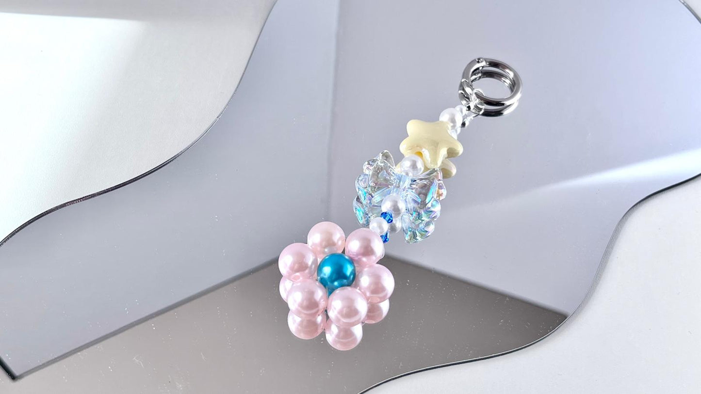 (KC002)  Handmade Pastel Beaded Keyring, Beaded Keychain