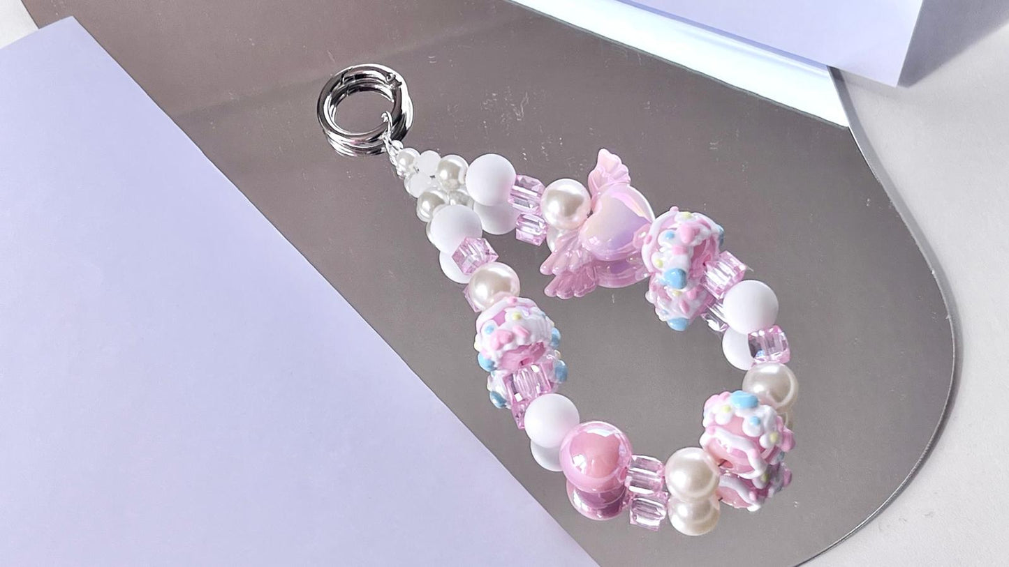 (KC004)  Handmade Pastel Beaded Keyring, Beaded Keychain
