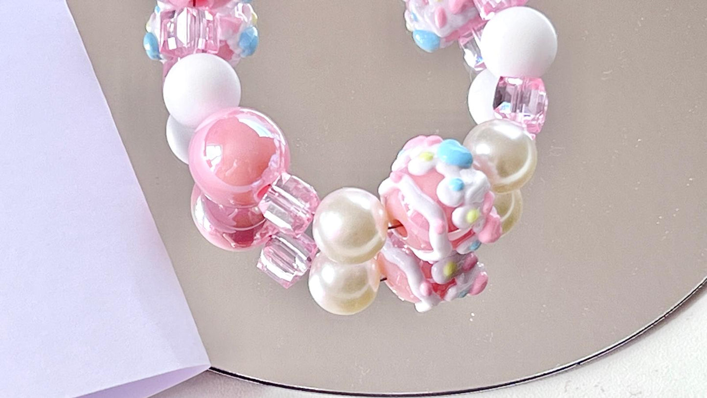 (KC004)  Handmade Pastel Beaded Keyring, Beaded Keychain