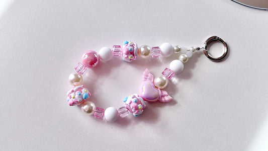Handmade Pastel Beaded Keyring, Beaded Keychain  KC004