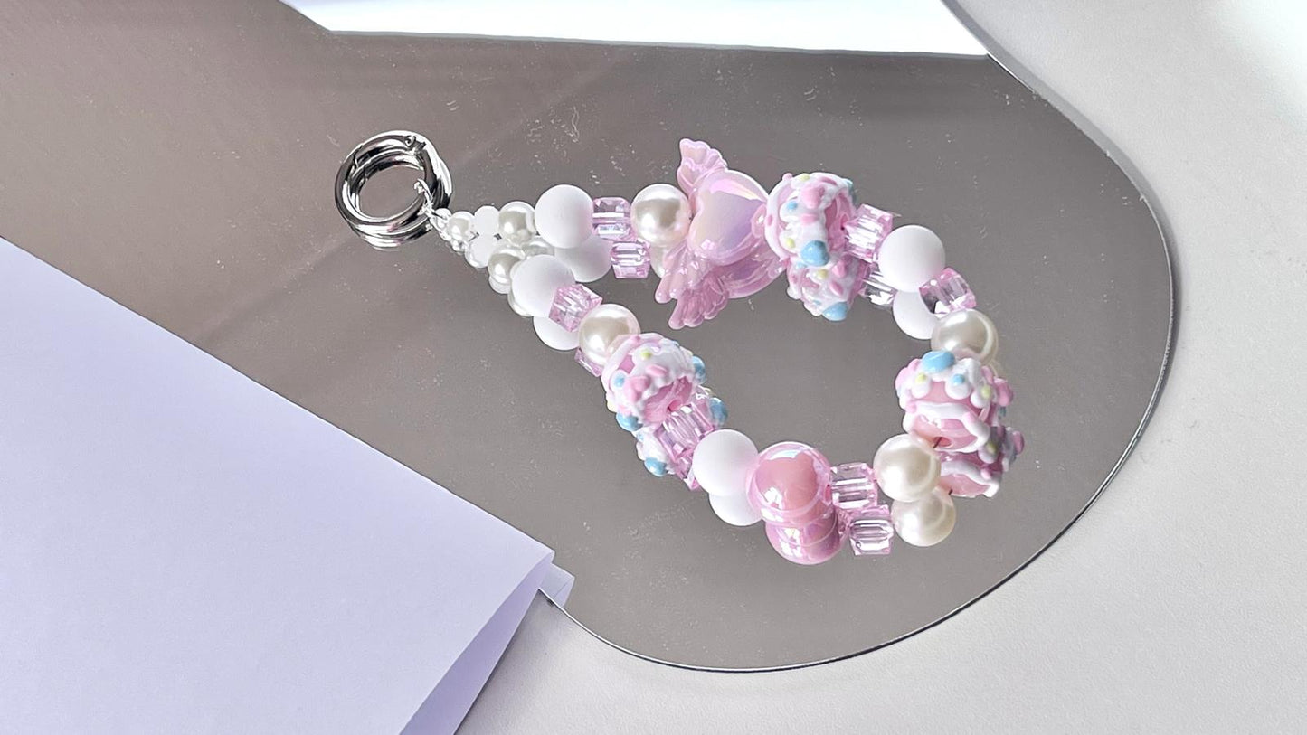 (KC004)  Handmade Pastel Beaded Keyring, Beaded Keychain