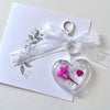 (KC005)  Handmade Flower Silver Plated Clear Acrylic Heart Keychain, Keyring
