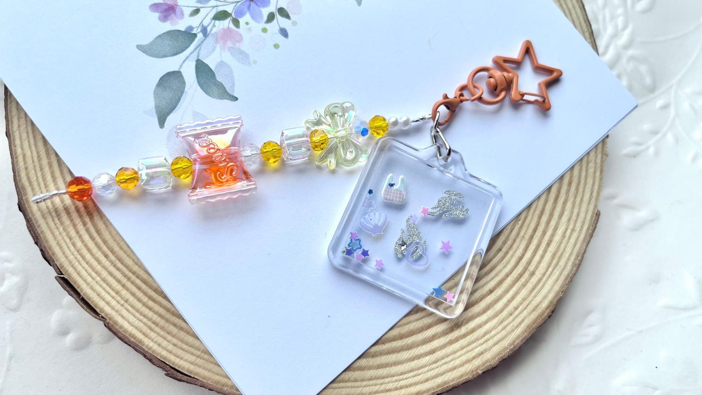 Handmade Beaded Resin Children Keychain, Shaker Keychain KC007