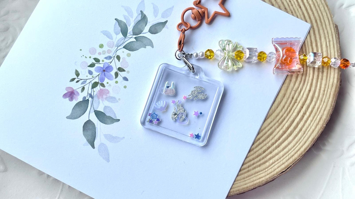 Handmade Beaded Resin Children Keychain, Shaker Keychain KC007