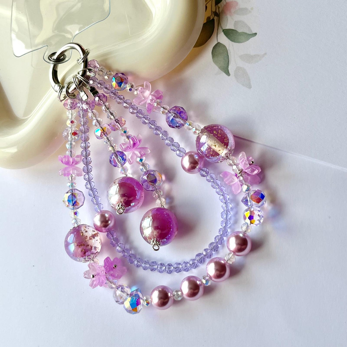 Handmade Pastel Beaded Keyring, Beaded Keychain  KC009
