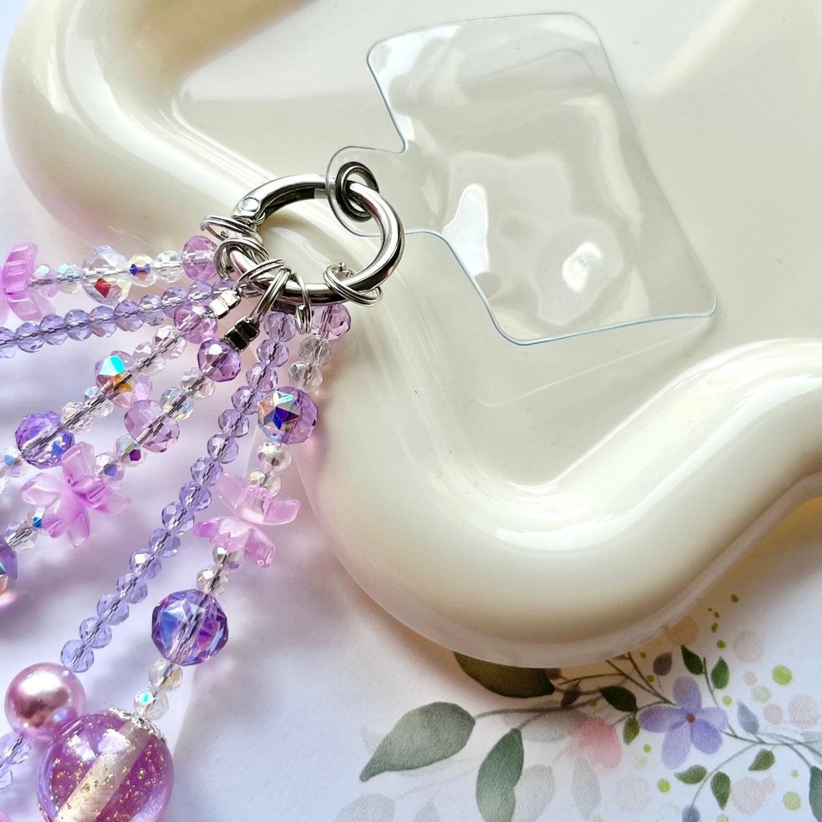 Handmade Pastel Beaded Keyring, Beaded Keychain  KC009