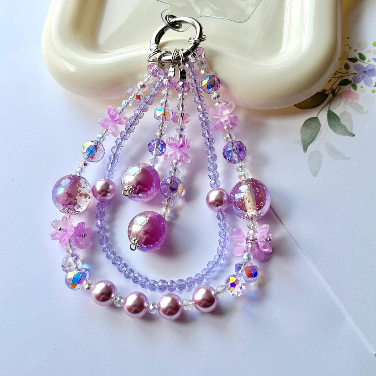 Handmade Pastel Beaded Keyring, Beaded Keychain  KC009