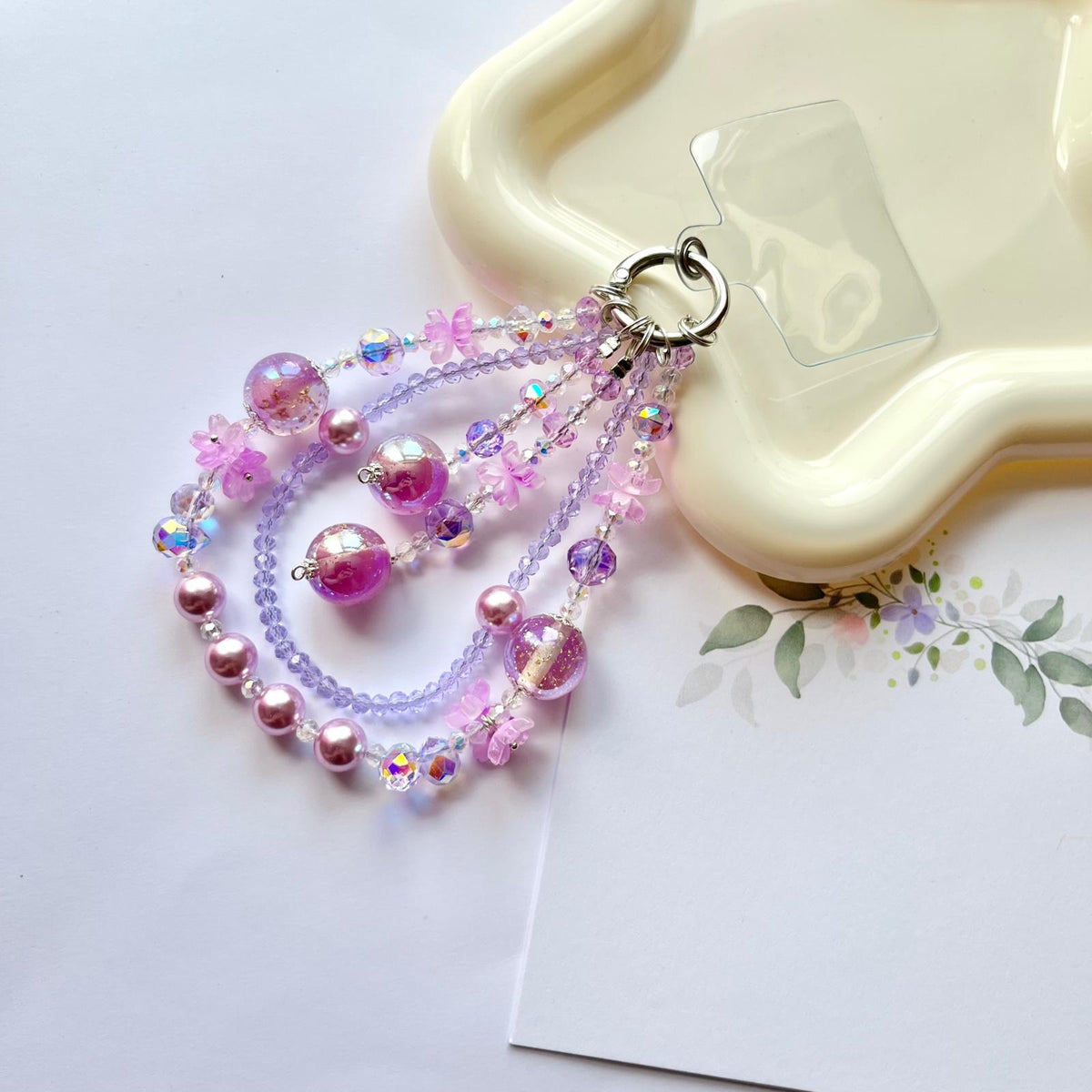 Handmade Pastel Beaded Keyring, Beaded Keychain  KC009