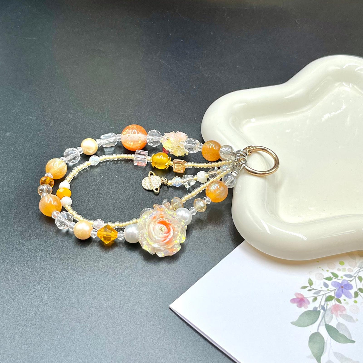 Handmade Pastel Beaded Keyring, Beaded Keychain  KC010