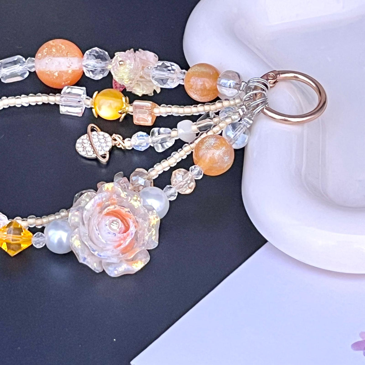 Handmade Pastel Beaded Keyring, Beaded Keychain  KC010