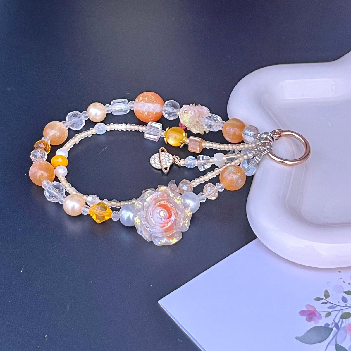 Handmade Pastel Beaded Keyring, Beaded Keychain  KC010