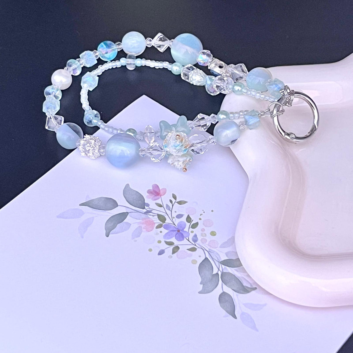 Handmade Pastel Beaded Keyring, Beaded Keychain  KC011