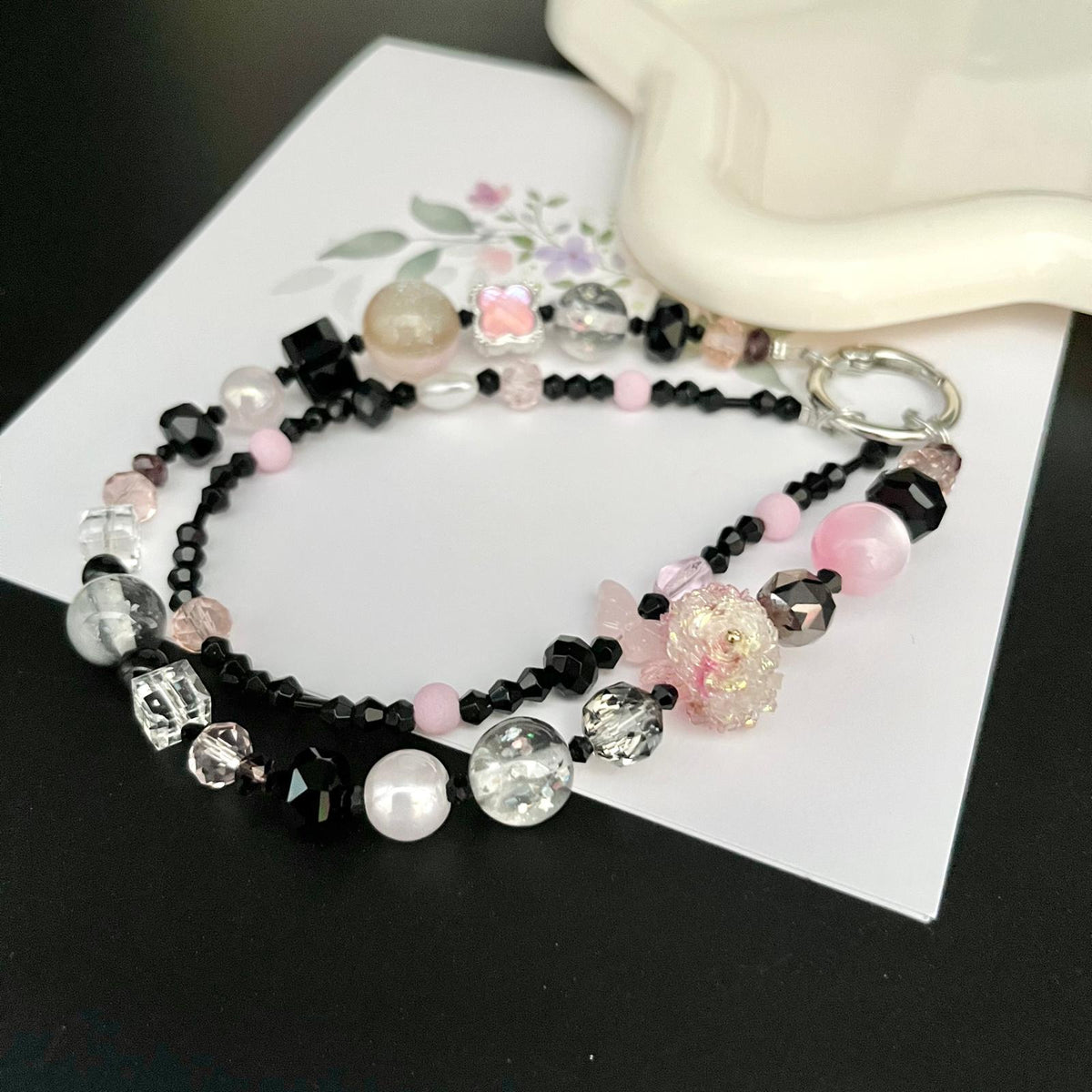 Handmade Pastel Beaded Keyring, Beaded Keychain  KC012