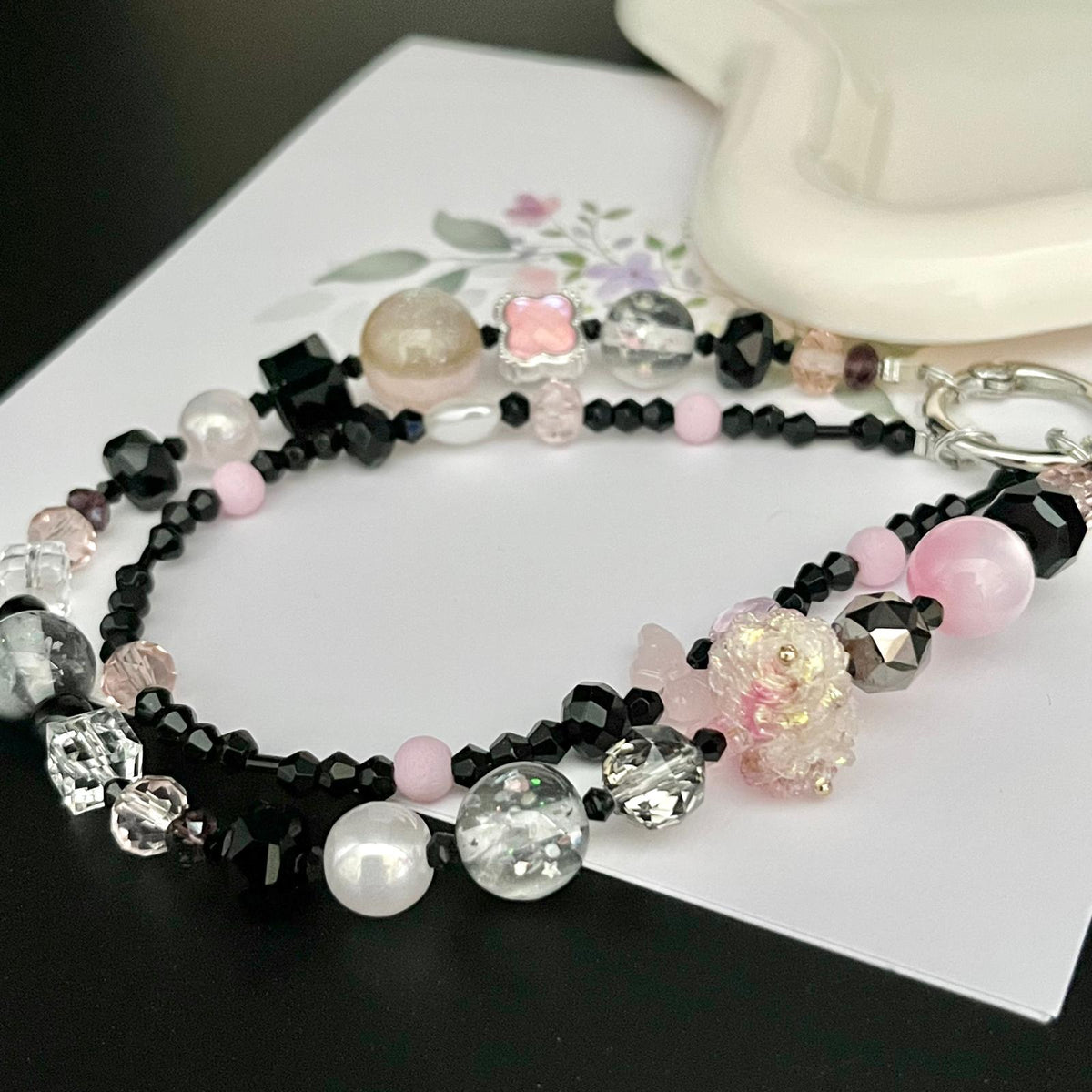 Handmade Pastel Beaded Keyring, Beaded Keychain  KC012