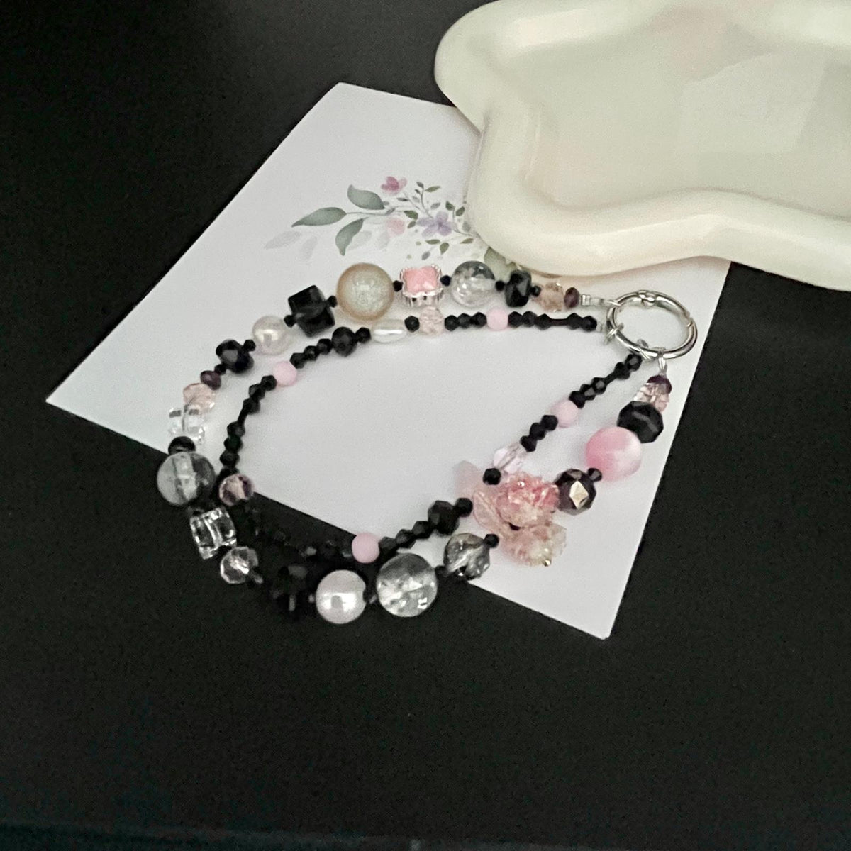 Handmade Pastel Beaded Keyring, Beaded Keychain  KC012