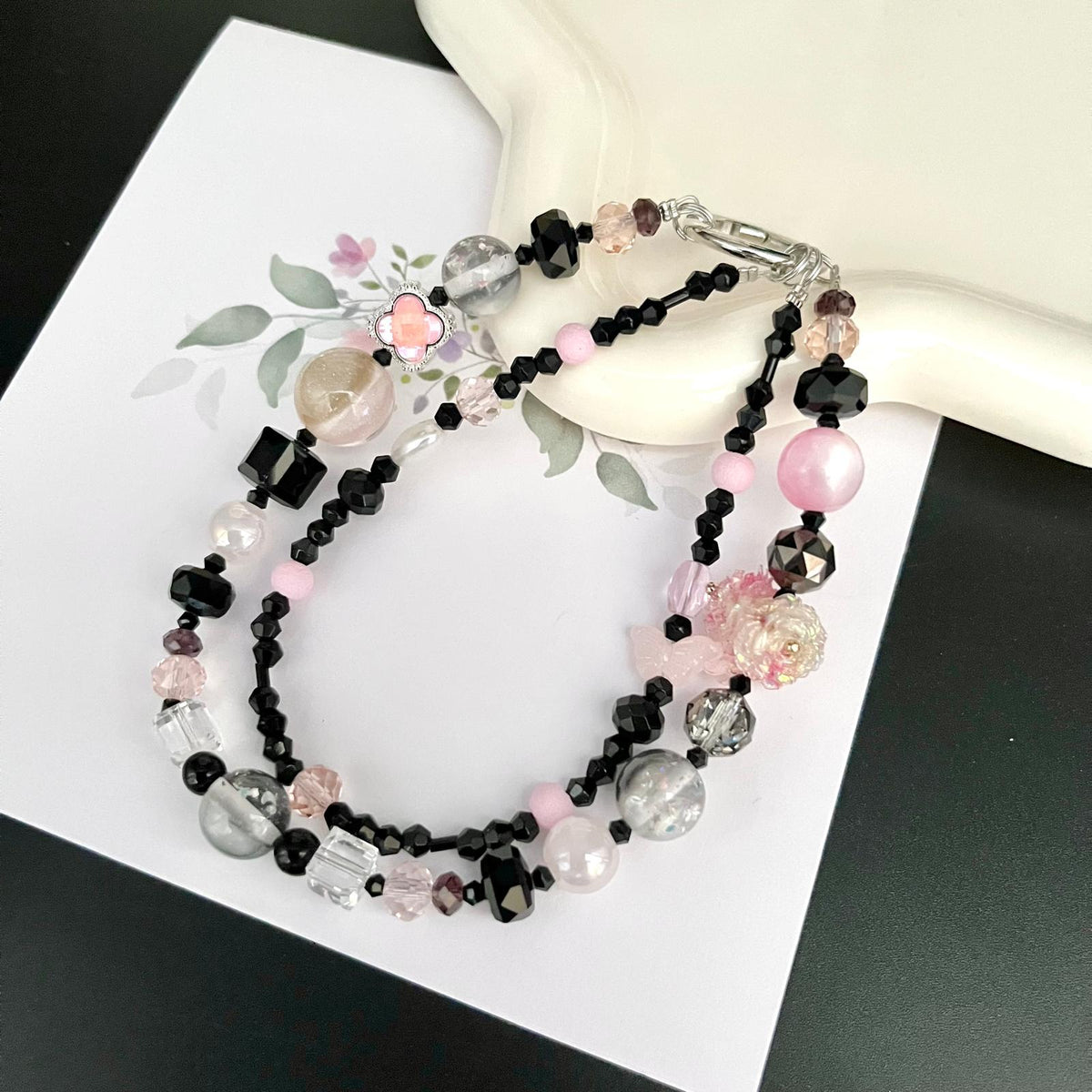 Handmade Pastel Beaded Keyring, Beaded Keychain  KC012
